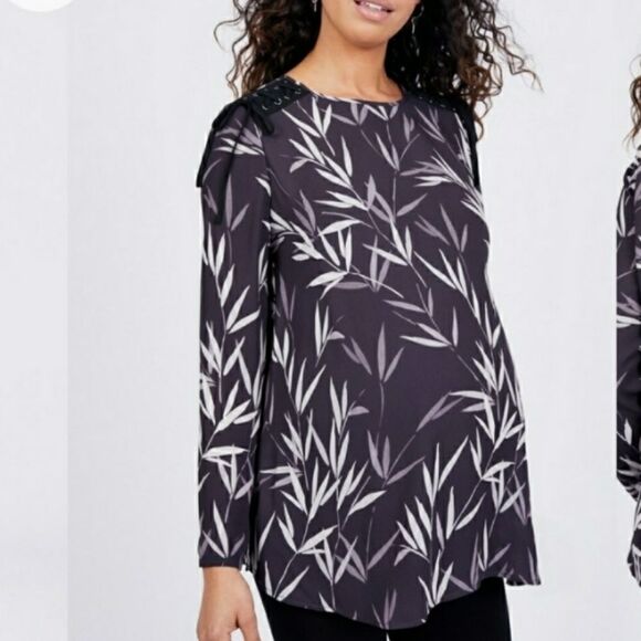 Noir Maternity Grey Leaf Pattern Maternity Blouse - Picture 1 of 8